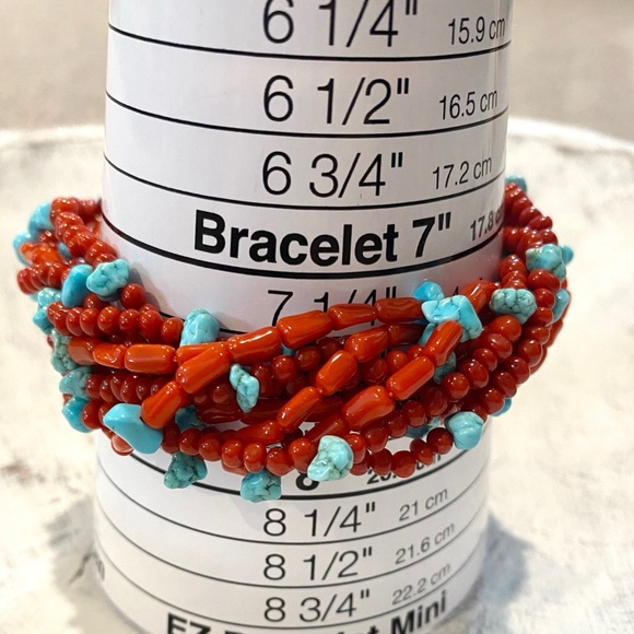 Vintage Sterling Silver 10-Strand RED MEDITERRNANEAN CORAL & Turquoise Bracelet - Picture 11 of 11